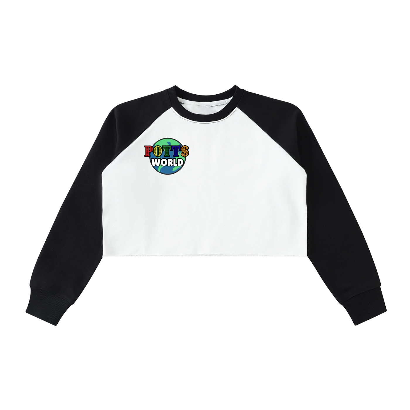 Raw-Hem Color-Block Raglan Crop Sweatshirt