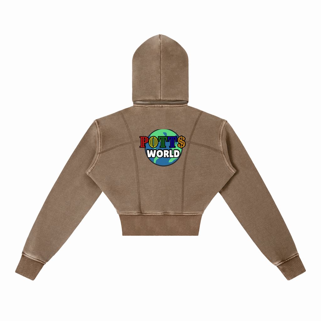 Vintage Washed Cropped Fleece Hoodie