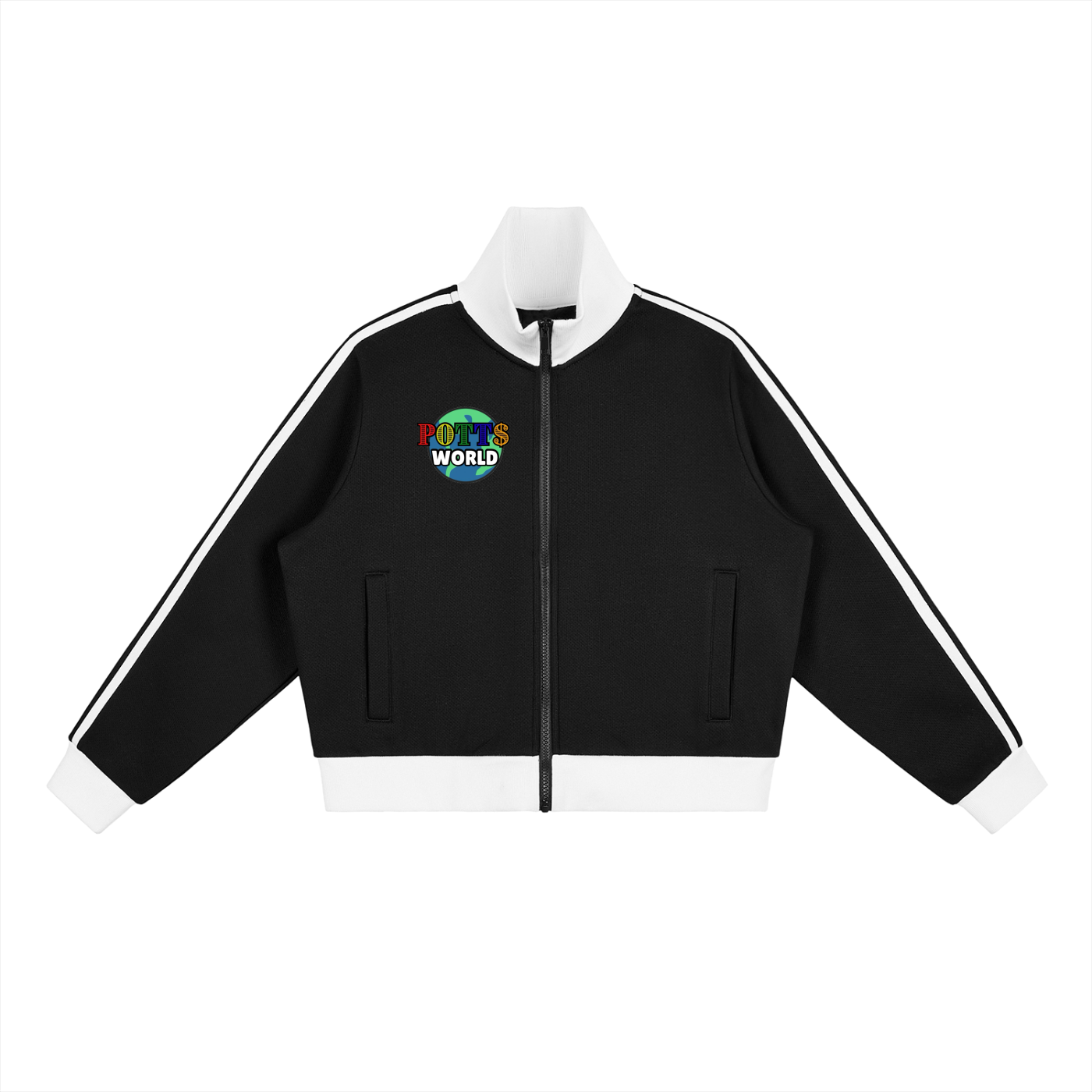 Contrast Side Stripe Fleece Cropped Track Jacket