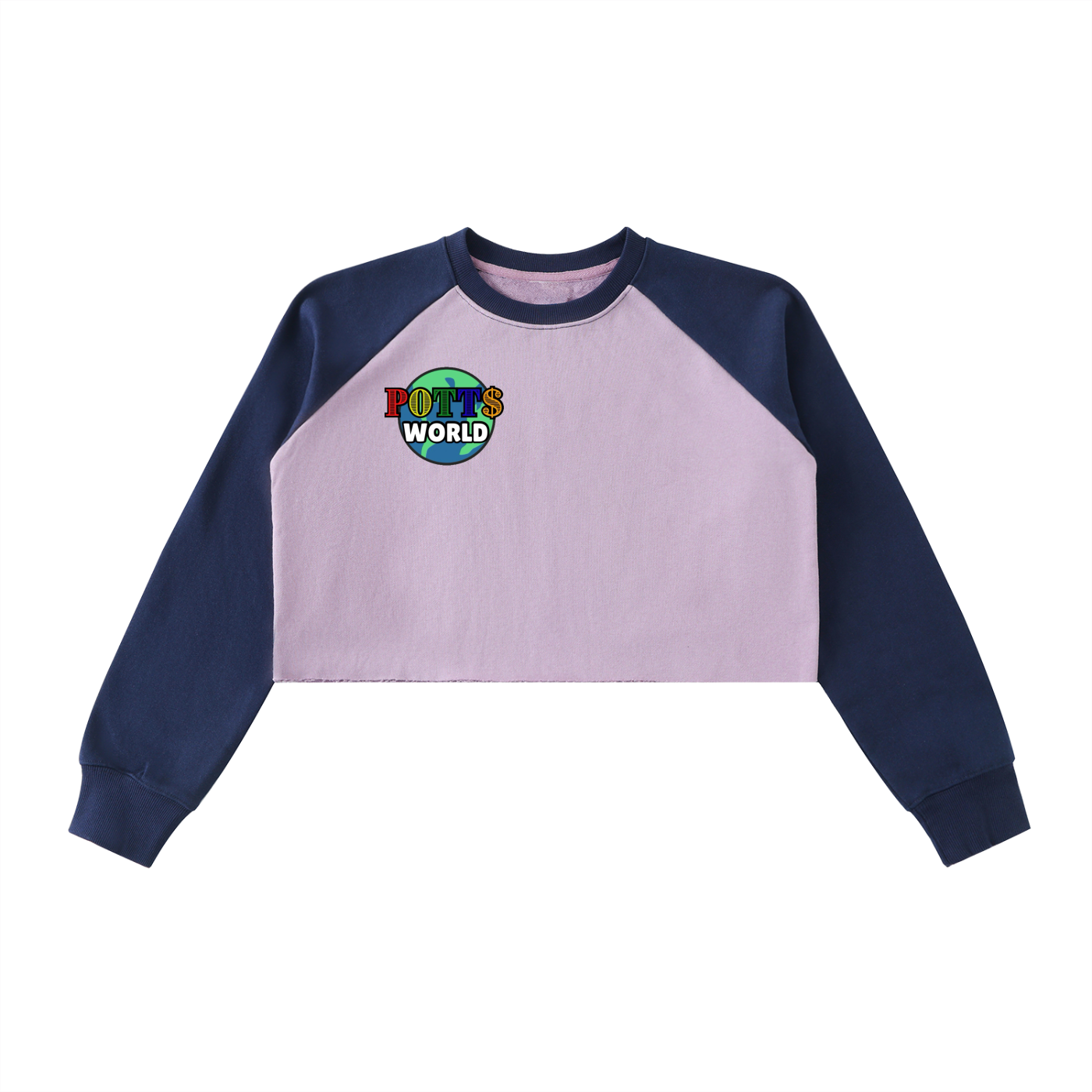 Raw-Hem Color-Block Raglan Crop Sweatshirt