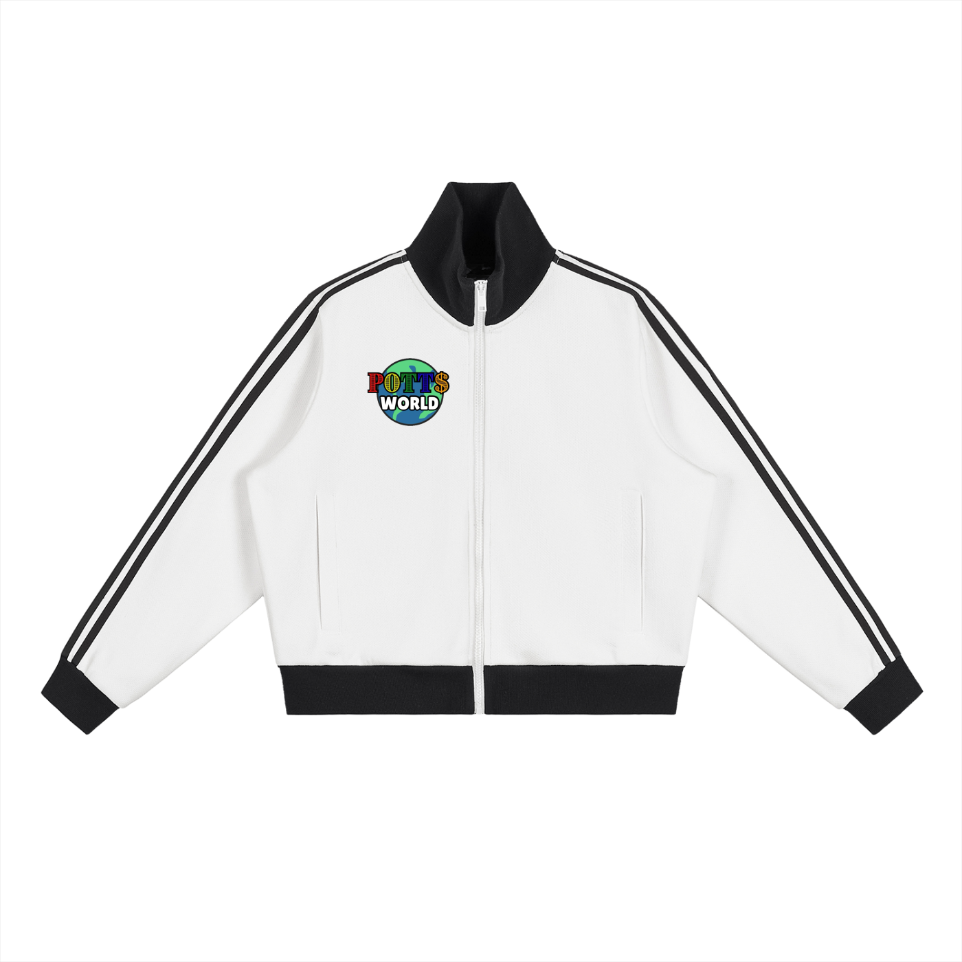 Contrast Side Stripe Fleece Cropped Track Jacket