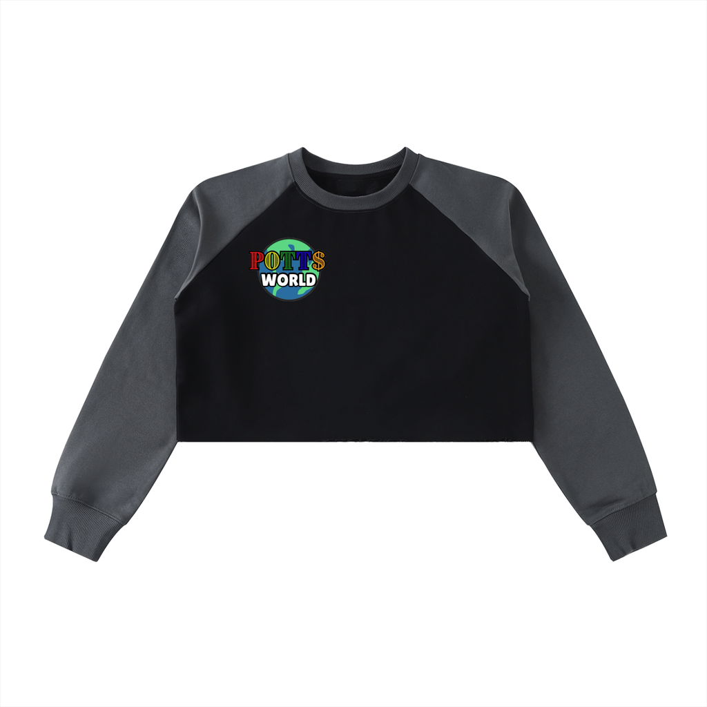 Raw-Hem Color-Block Raglan Crop Sweatshirt