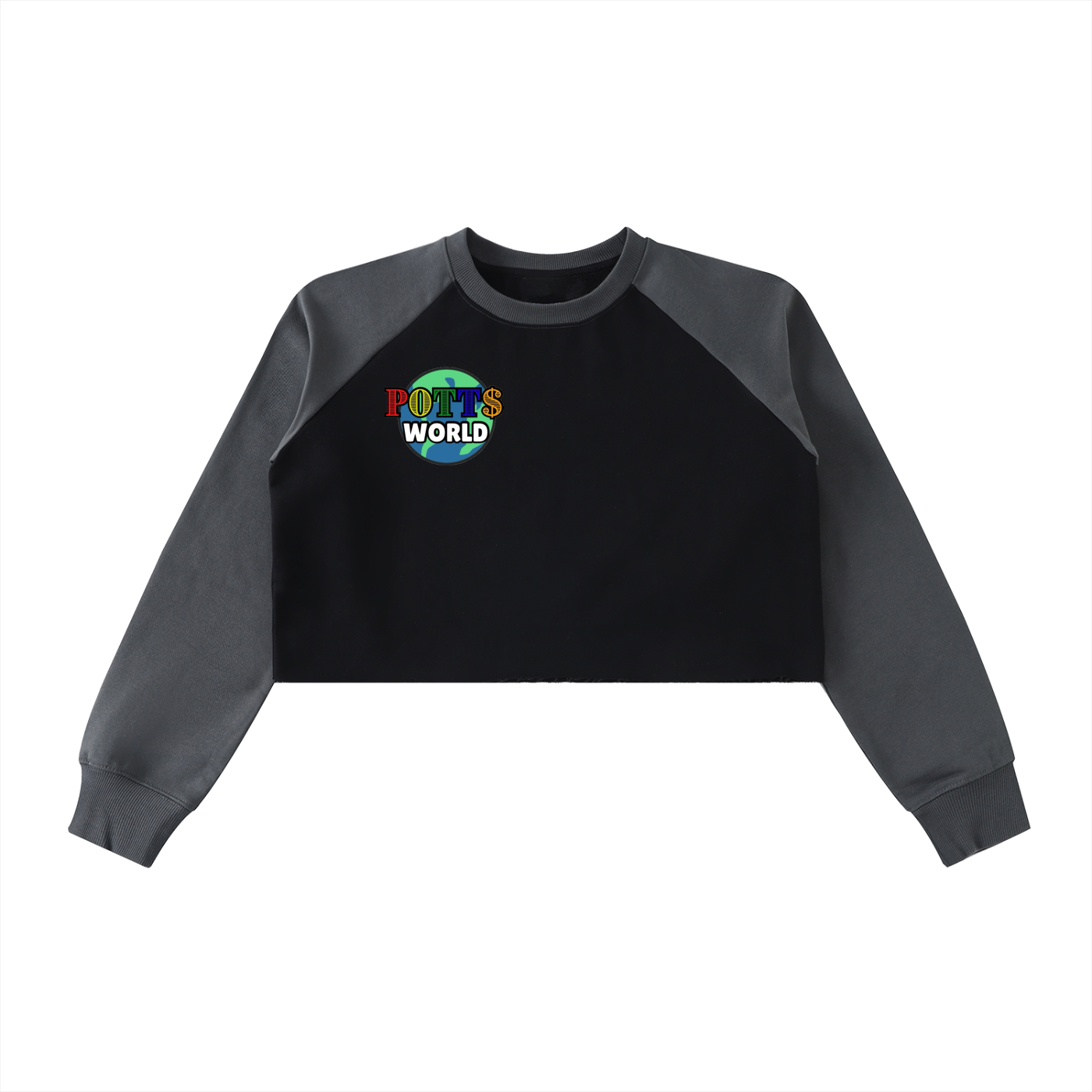 Raw-Hem Color-Block Raglan Crop Sweatshirt