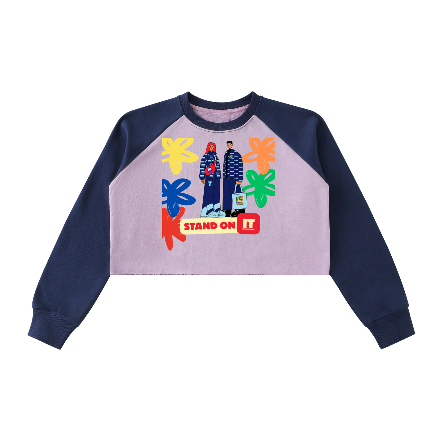 Raw-Hem Color-Block Raglan Crop Sweatshirt