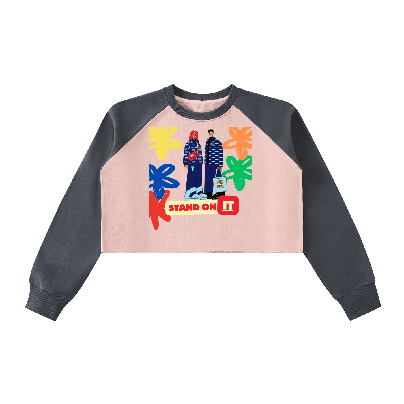 Raw-Hem Color-Block Raglan Crop Sweatshirt