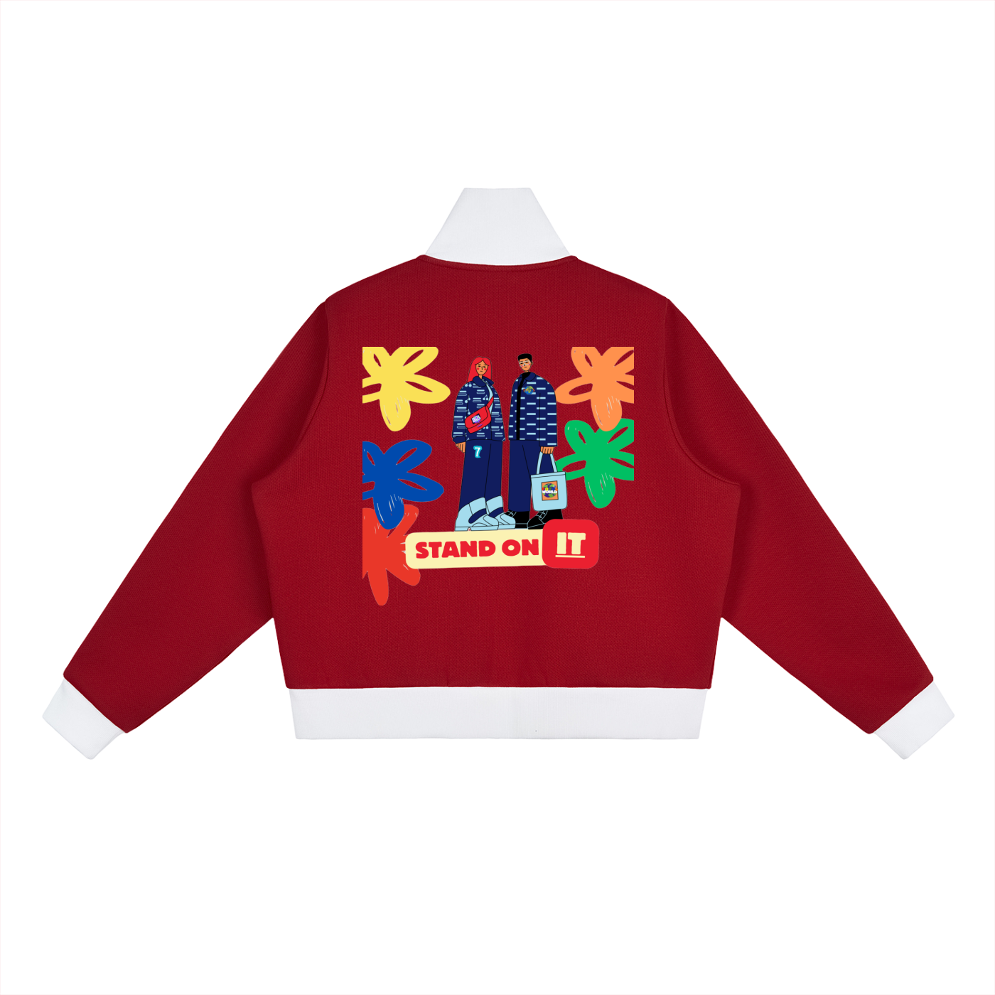 Contrast Side Stripe Fleece Cropped Track Jacket