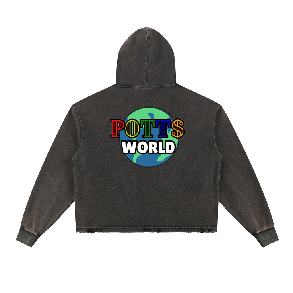 Vintage Washed Frayed-Hem Hoodie