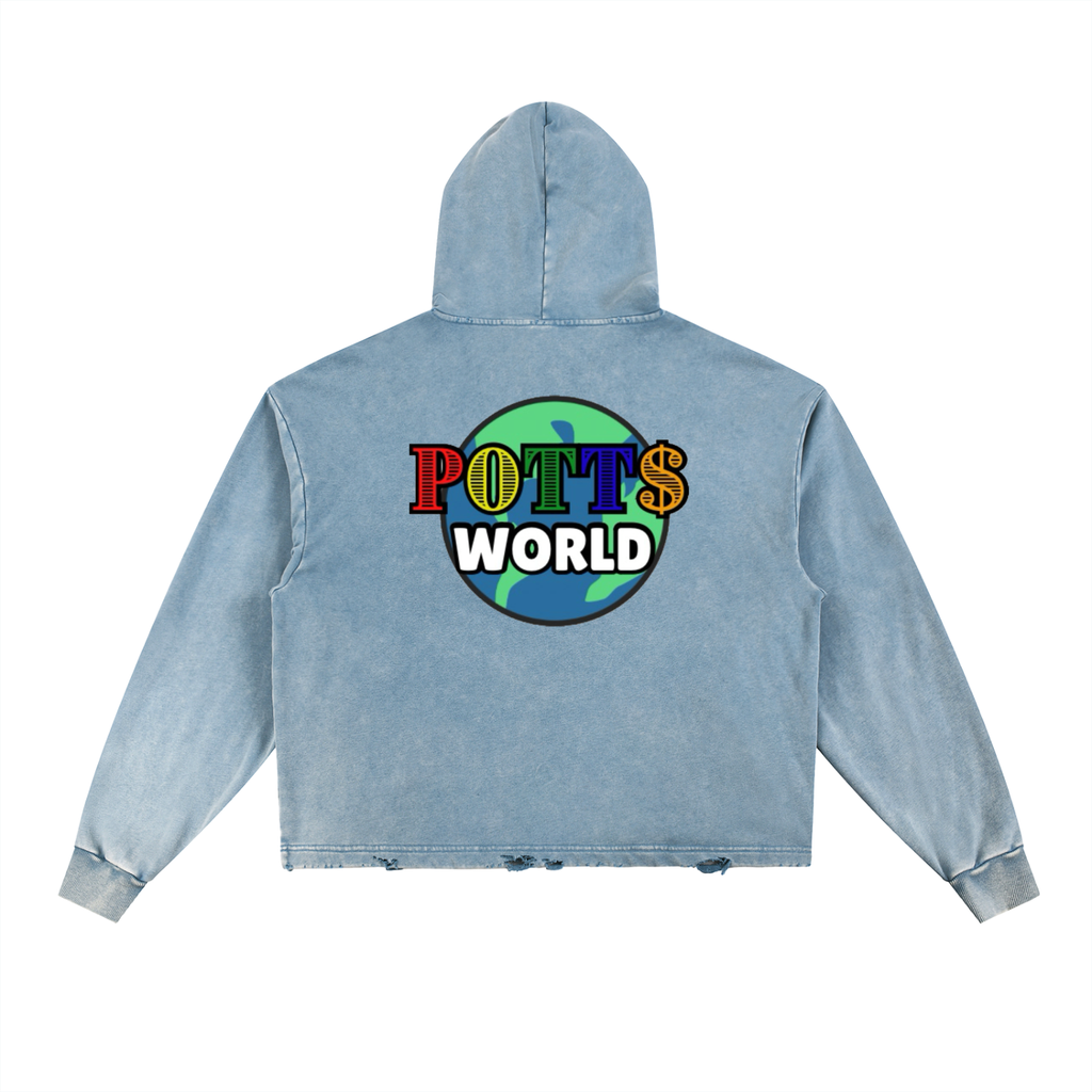 Vintage Washed Frayed-Hem Hoodie