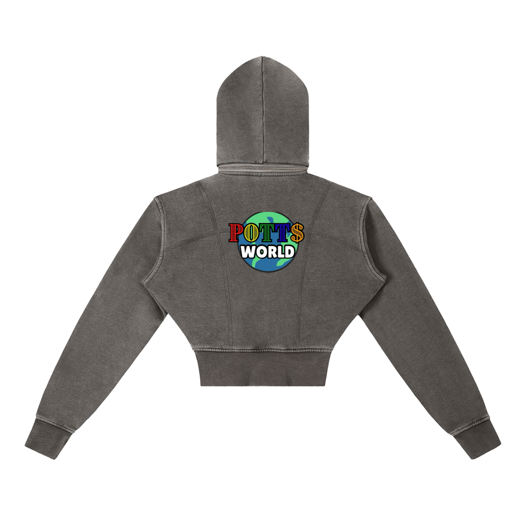 Vintage Washed Cropped Fleece Hoodie