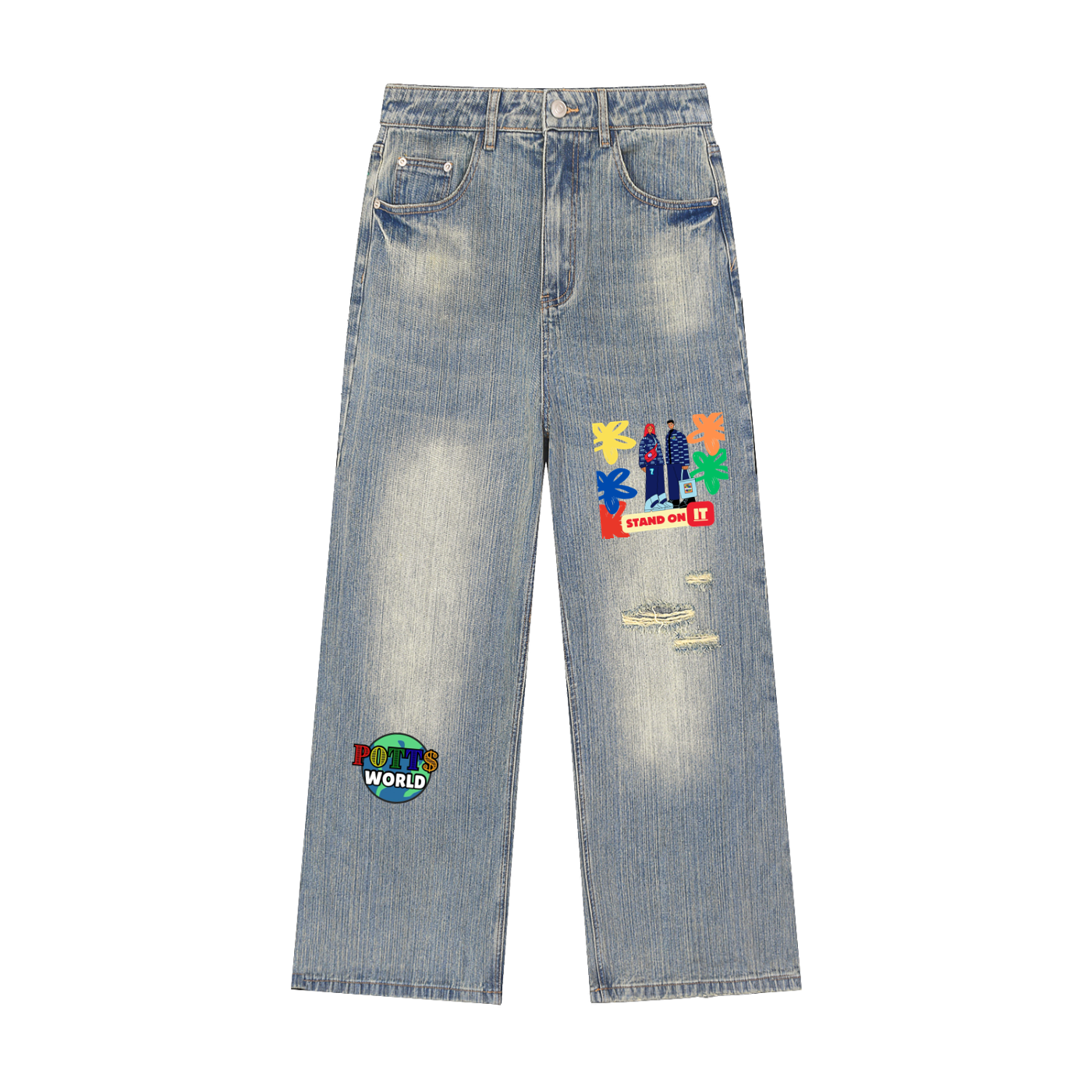 Vintage Wash Distressed Denim Jeans