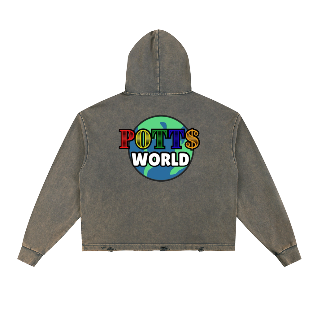 Vintage Washed Frayed-Hem Hoodie