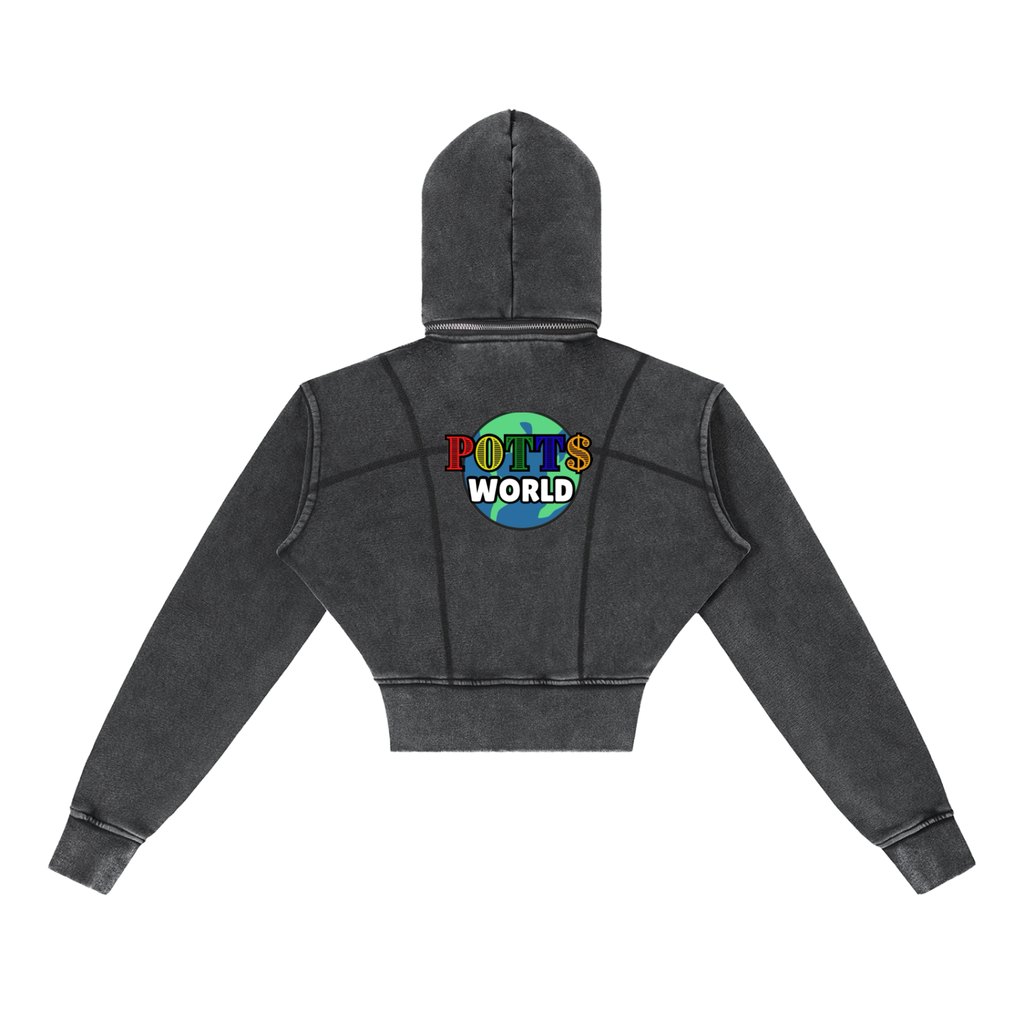 Vintage Washed Cropped Fleece Hoodie