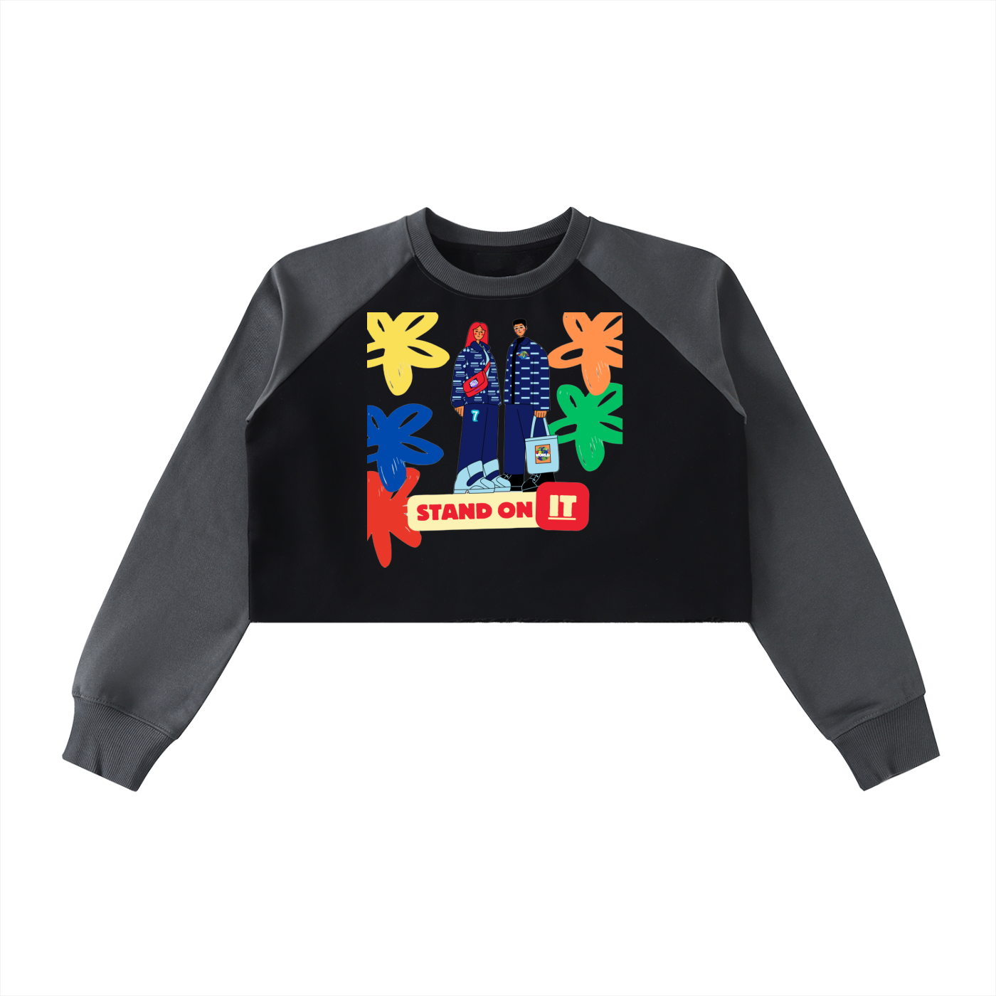 Raw-Hem Color-Block Raglan Crop Sweatshirt