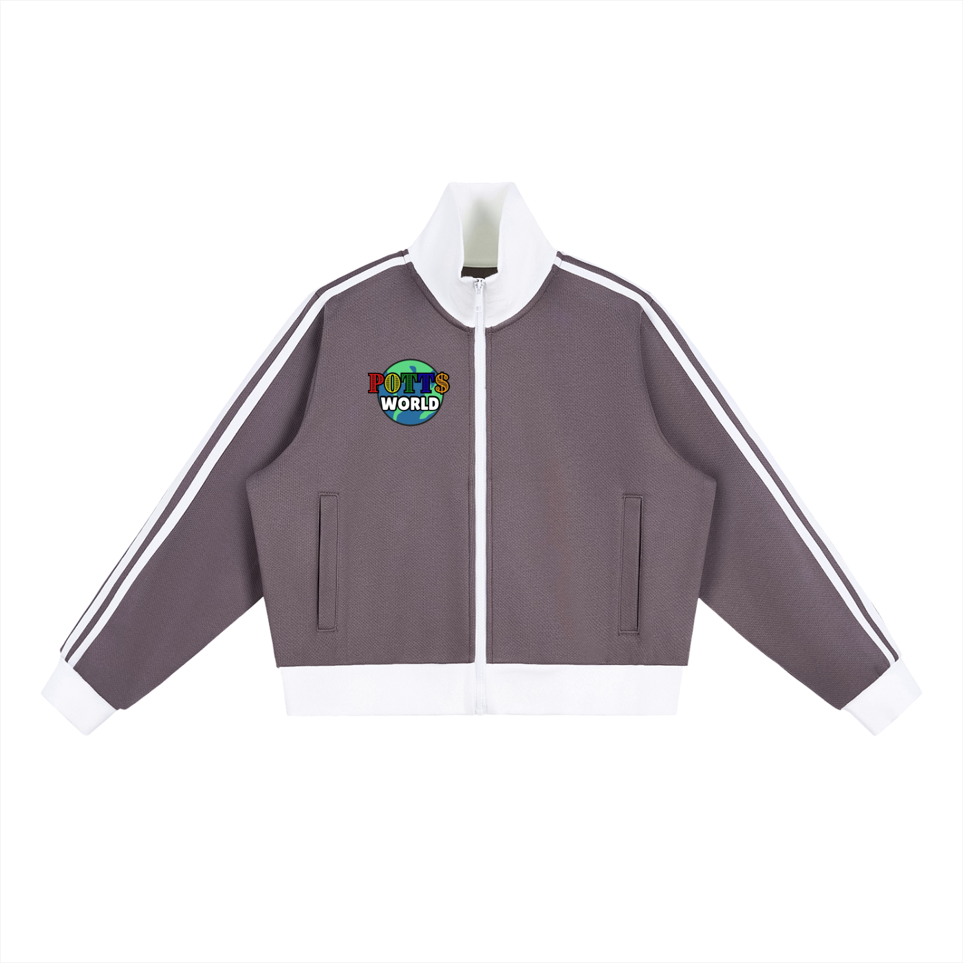 Contrast Side Stripe Fleece Cropped Track Jacket