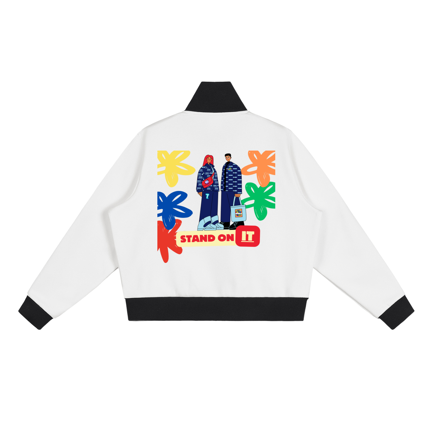 Contrast Side Stripe Fleece Cropped Track Jacket
