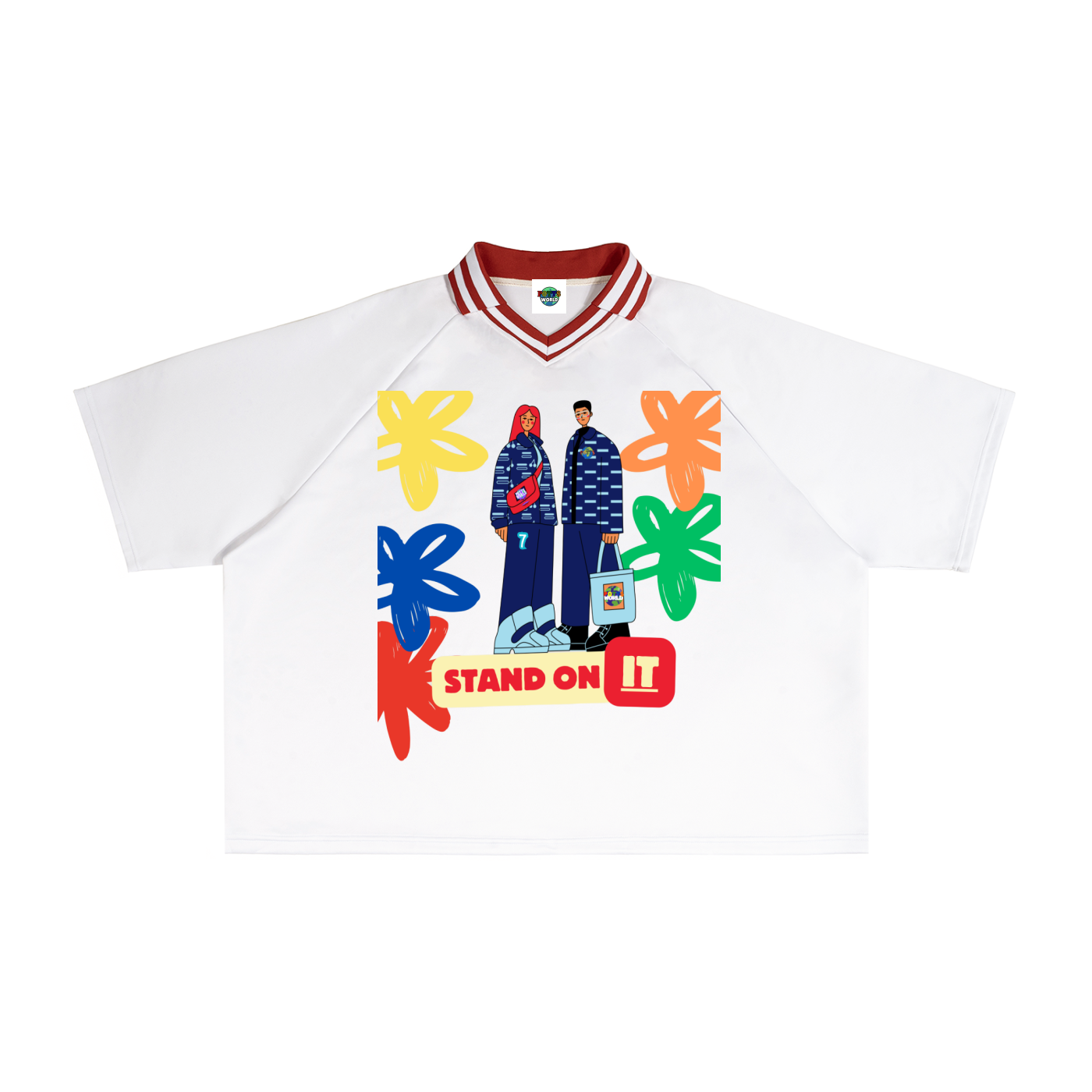 Contrast Lapel Collar Boxy T-Shirt