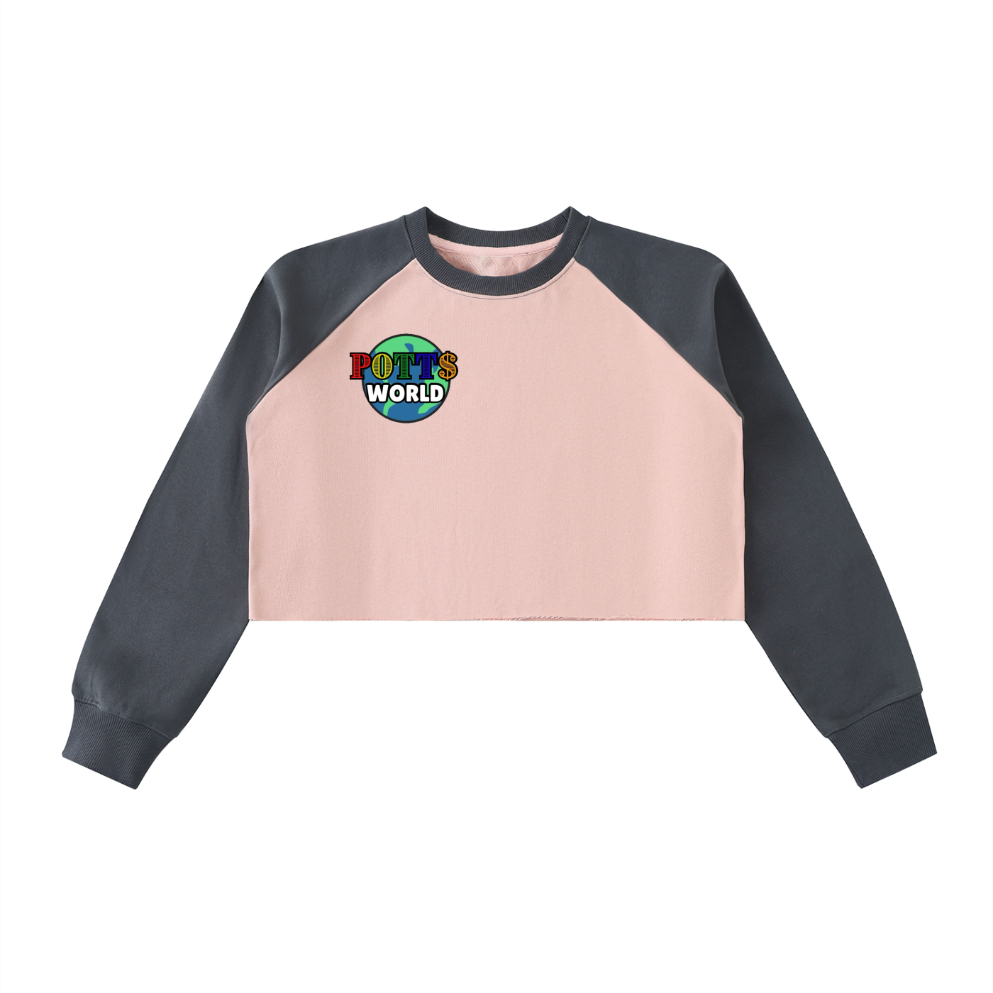 Raw-Hem Color-Block Raglan Crop Sweatshirt